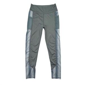 Pro Fit Leggings Women L Gray Blue Mesh Panel High Waist Workout Yoga Pants